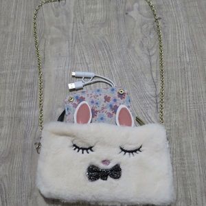Faux fur bunny crossbody wallet and charger
